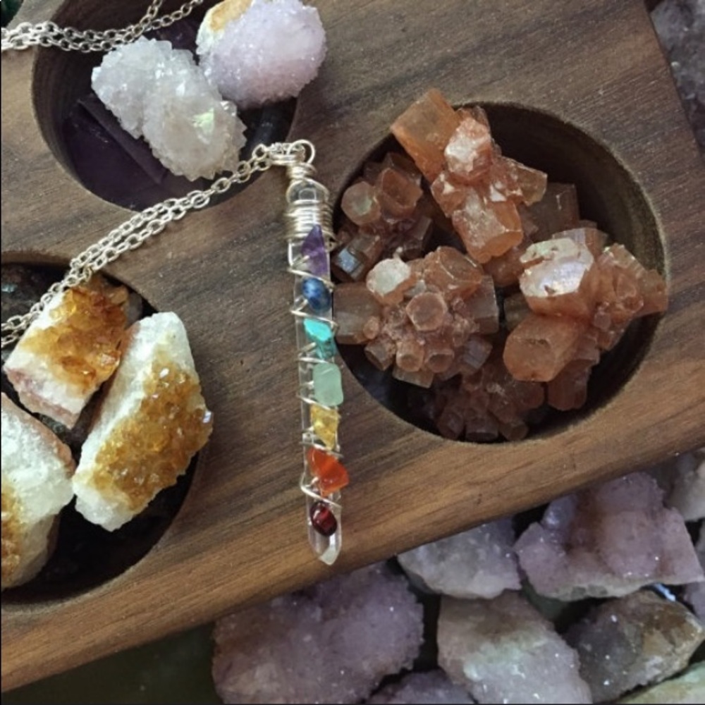 ❤️Rainbow🍭 Chakra Stones Silver Necklace🍭 - Picture 5 of 6
